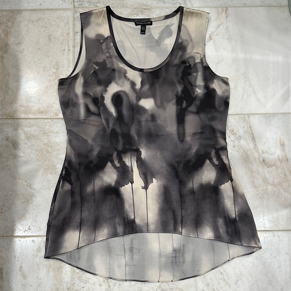 Eileen Fisher Black and Cream Watercolor Tank Top